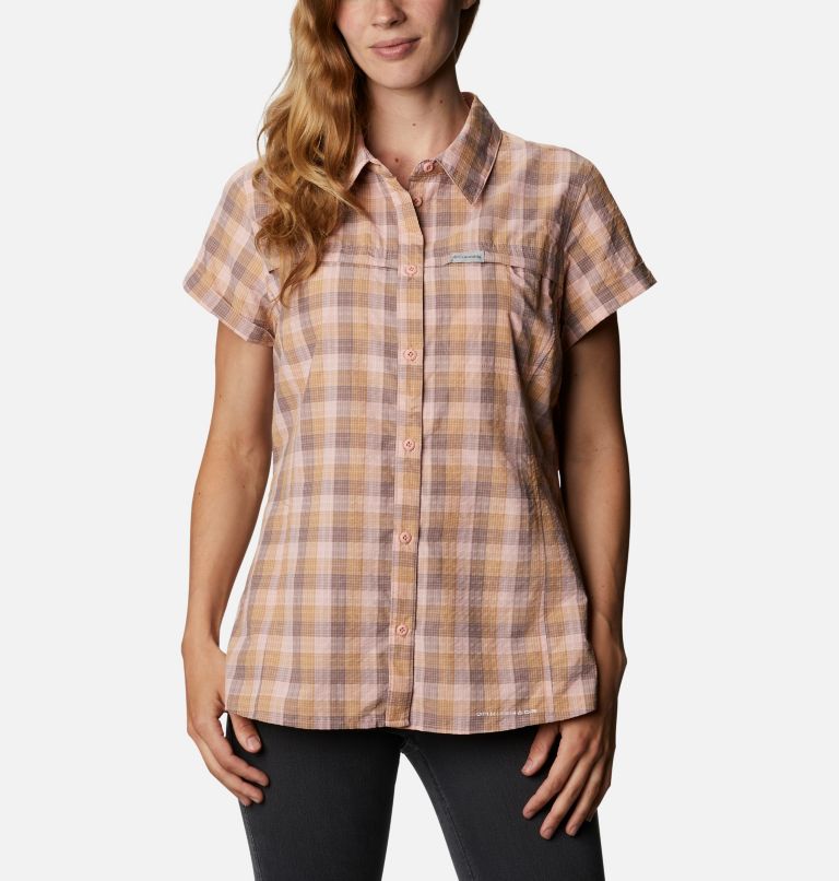 Thumbnail: Women's Silver Ridge Novelty Short Sleeve Shirt, Color: Peach Quartz Gingham, image 1