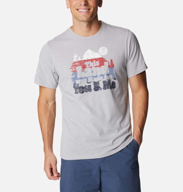 Men's Alpine Way Graphic T-Shirt, Color: Columbia Grey Heather, Our Land Graphic, image 1