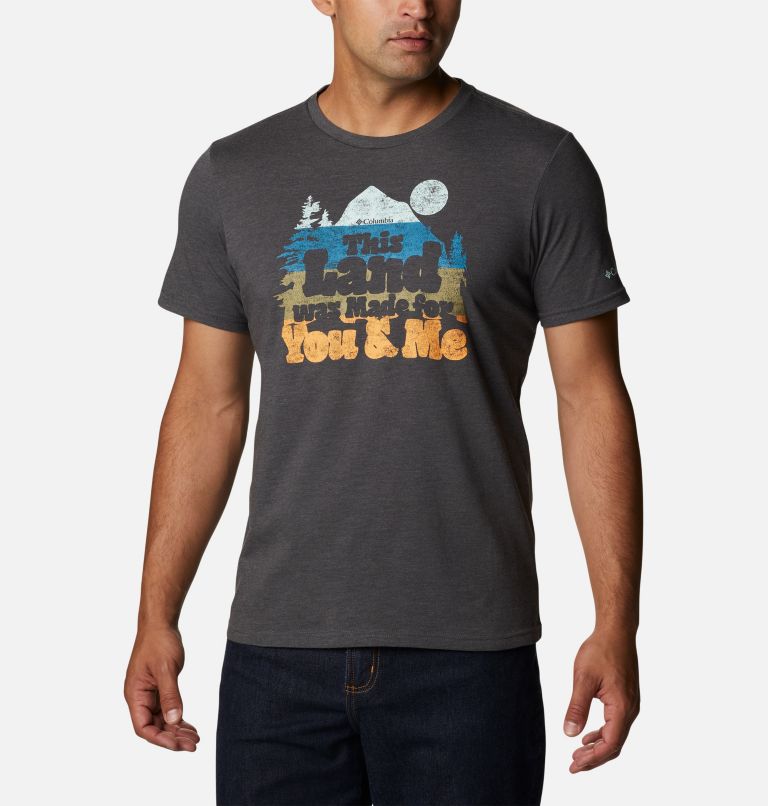Thumbnail: Camiseta Alpine Way para hombre, Color: Shark Heather, Our Land Graphic, image 1