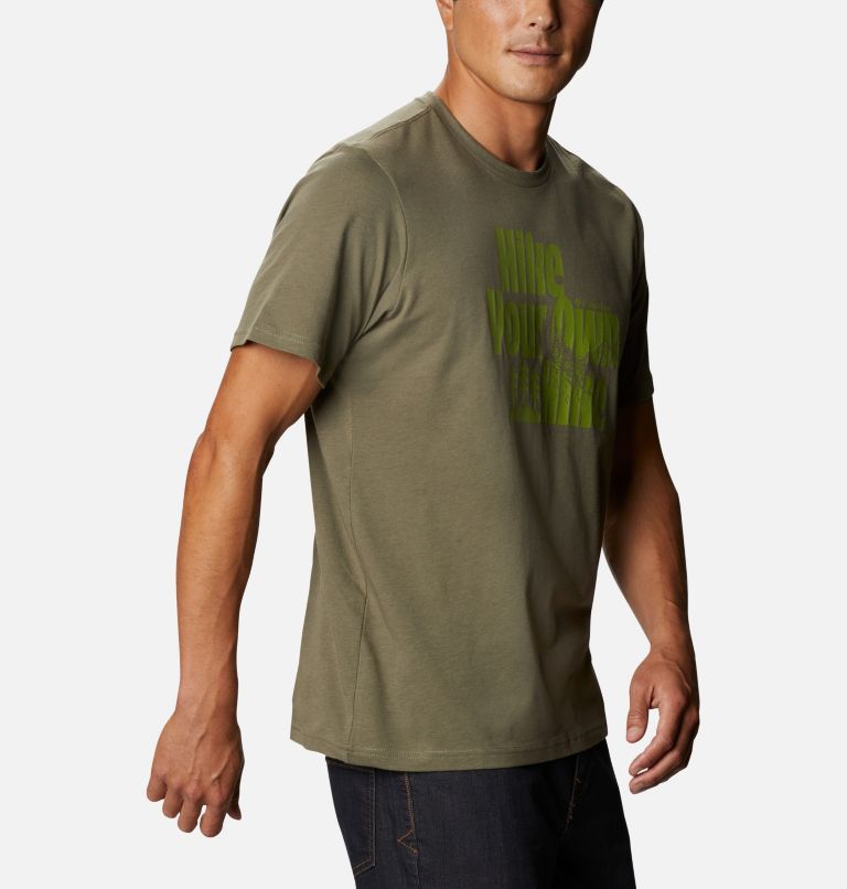Men's Alpine Way Graphic Tee, Color: Stone Green Hike Your Own Hike