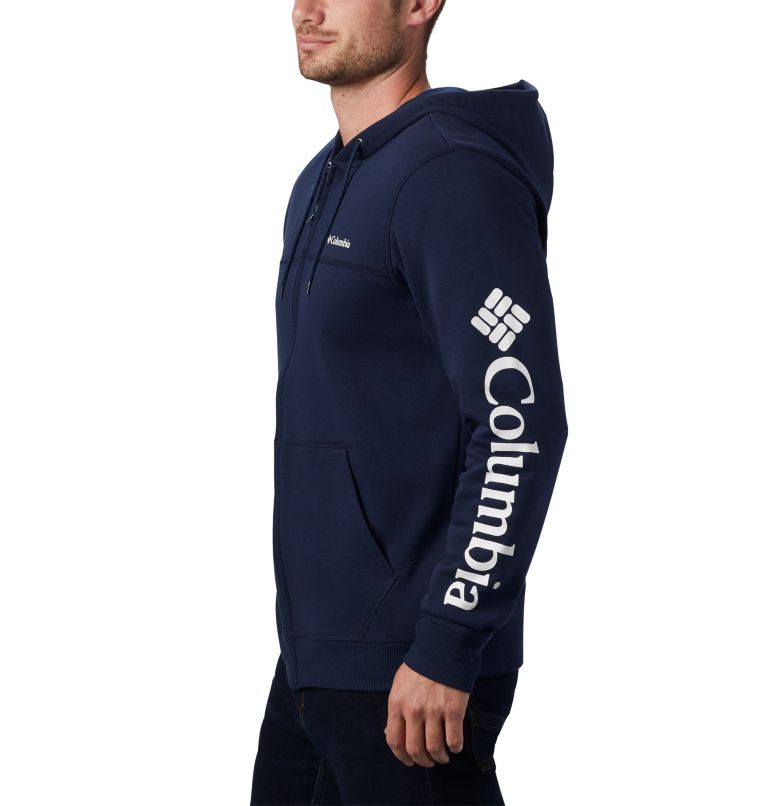 Chandail à capuchon en laine polaire avec fermeture éclair Columbia Logo pour homme, Color: Collegiate Navy, White