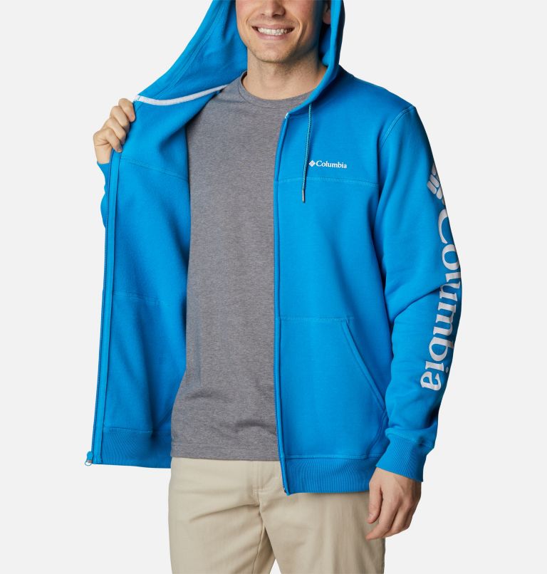 Men's Columbia Logo Full Zip Fleece Hoodie, Color: Compass Blue, White, image 5
