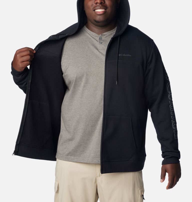 Forro polar con capucha y cremallera Logo para hombre - Tallas grandes, Color: Black, Branded Shadow Sleeve Logo, image 5
