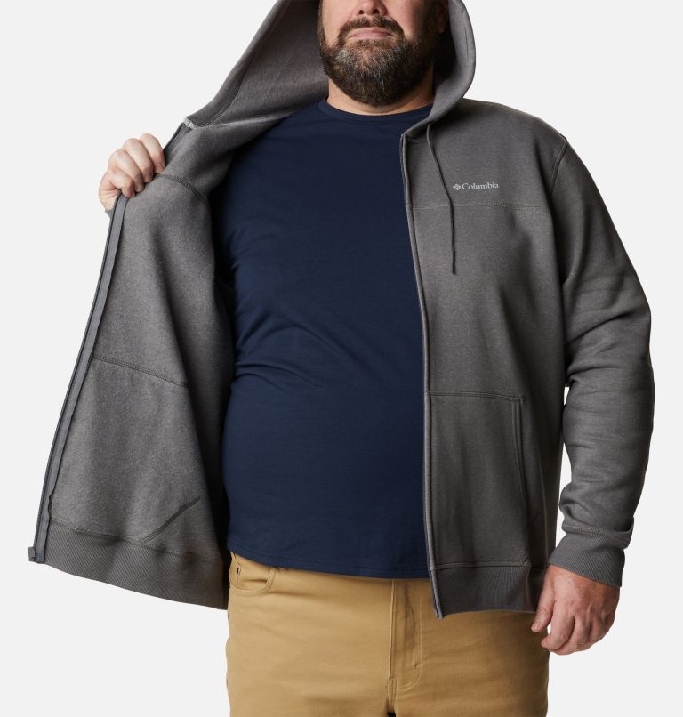 Thumbnail: Men's Columbia Logo Full Zip Fleece Hoodie - Big, Color: City Grey Heather, Columbia Grey, image 5