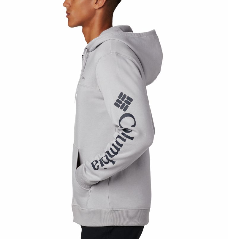 Men's Columbia Logo Fleece Hoodie, Color: Columbia Grey Heather, Collegiate Navy, image 3
