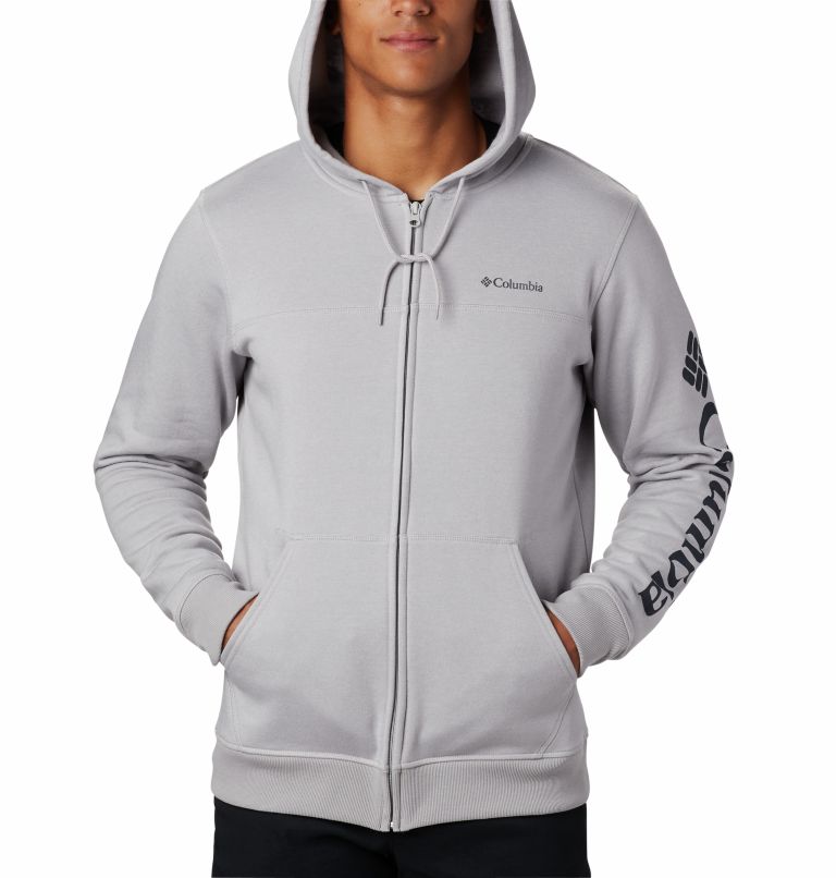 Men's Columbia Logo Fleece Hoodie, Color: Columbia Grey Heather, Collegiate Navy, image 4
