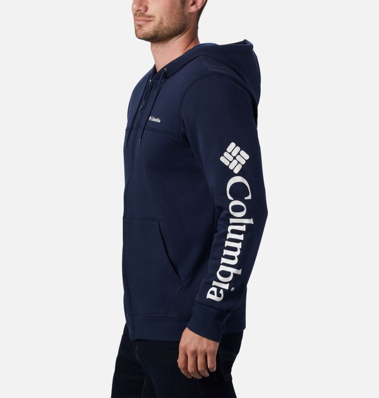 Men's Columbia Logo Full Zip Fleece Hoodie - Tall, Color: Collegiate Navy, White, image 3