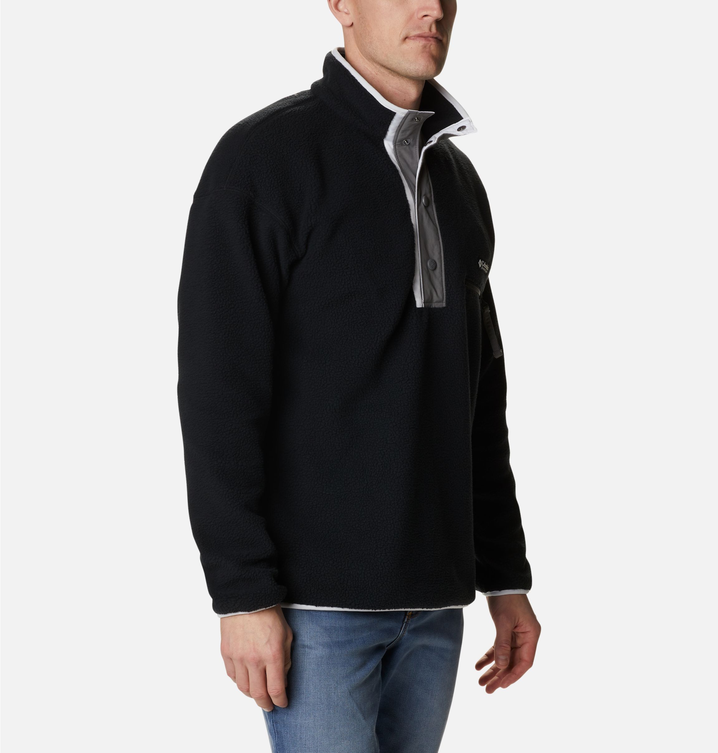 The iconic Helvetia Half-Snap Fleece Pullover features Sherpa pile