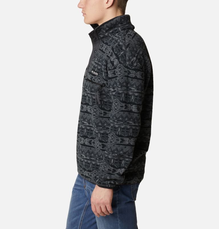 Men's Helvetia Half Snap Fleece Pullover, Color: Black 80s Stripe Print, image 3