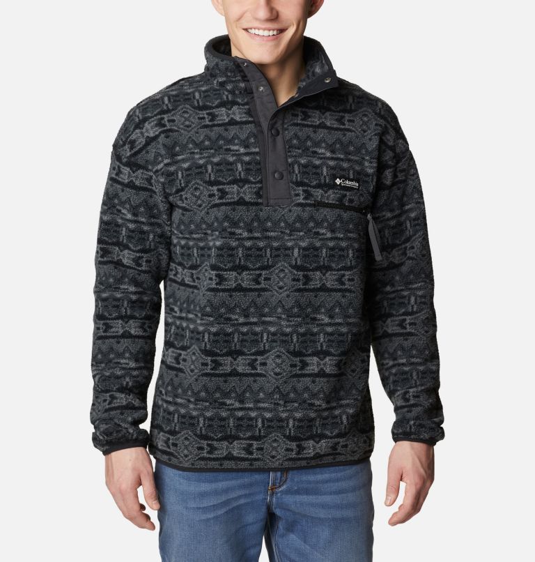 Men's Helvetia Half Snap Fleece Pullover, Color: Black 80s Stripe Print, image 1