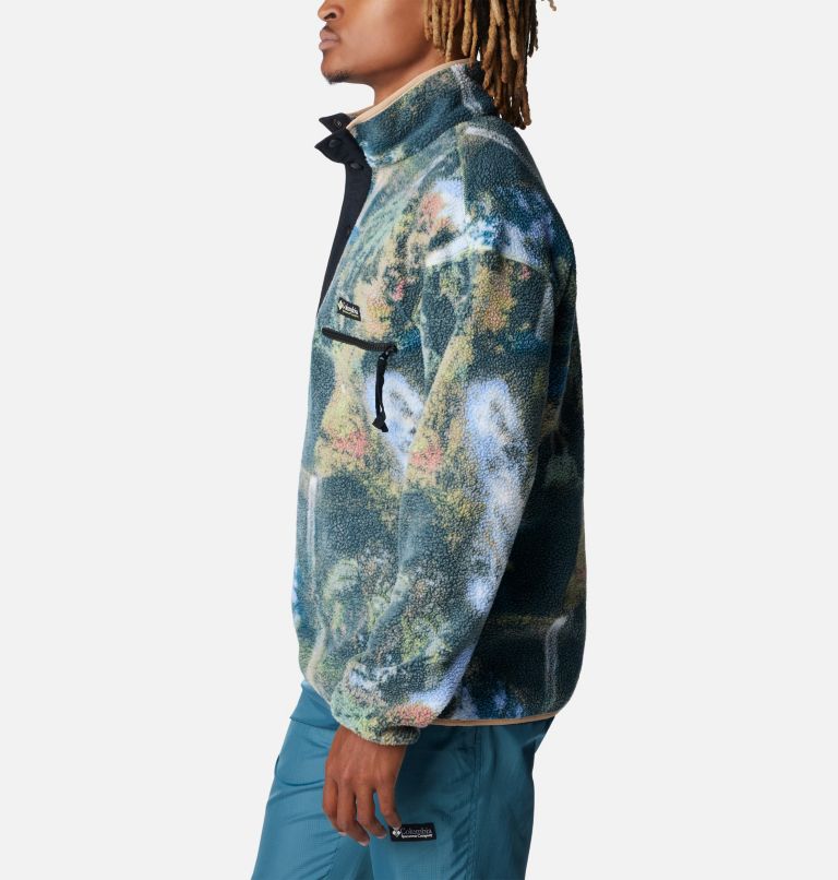 Chandail en polaire avec demi-patte pressionnée Helvetia pour homme, Color: Napa Green Chasing Falls Print, Black, C, image 3