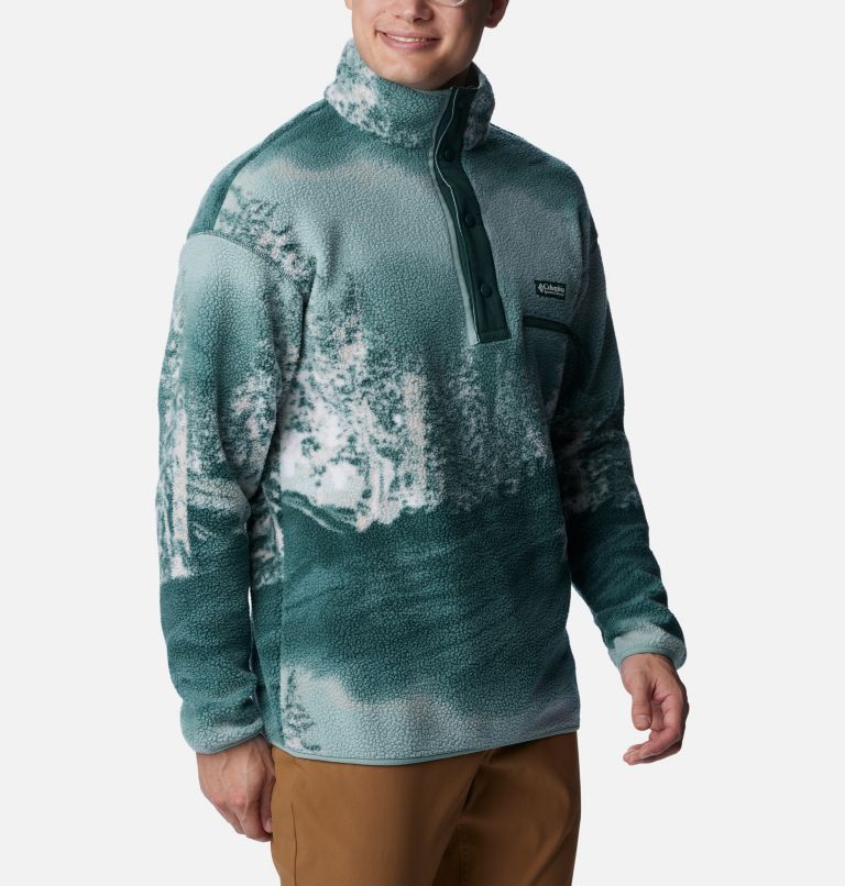 Men's Helvetia Half Snap Fleece Pullover, Color: Night Wave Solar Ski Print, image 5