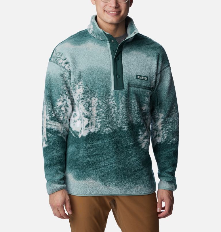 Men's Helvetia Half Snap Fleece Pullover, Color: Night Wave Solar Ski Print, image 1