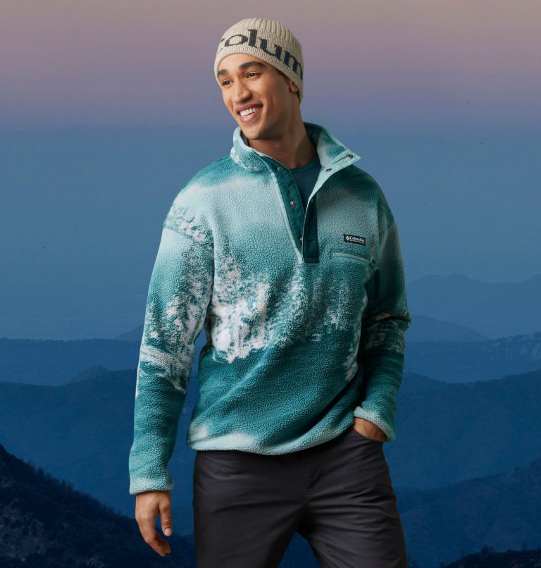 Men's Helvetia Half Snap Fleece Pullover, Color: Night Wave Solar Ski Print, image 7