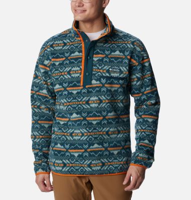 Men's Patterned Fleece Pullover - Quarter-Zip - Navy