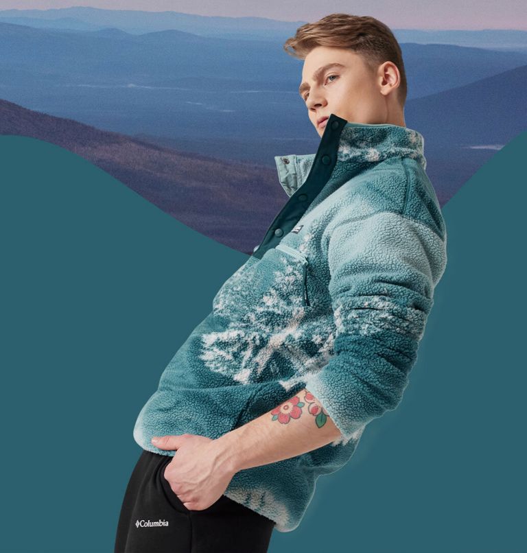 Thumbnail: Men's Helvetia Streetwear Fleece, Color: Night Wave Solar Ski Print, image 7