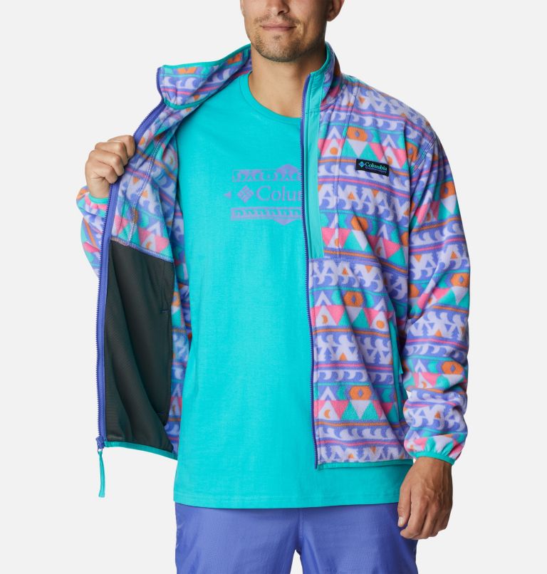 Men's Back Bowl Fleece Lightweight, Color: Purple Lotus Camp Blanket, Bright Aqua, image 5