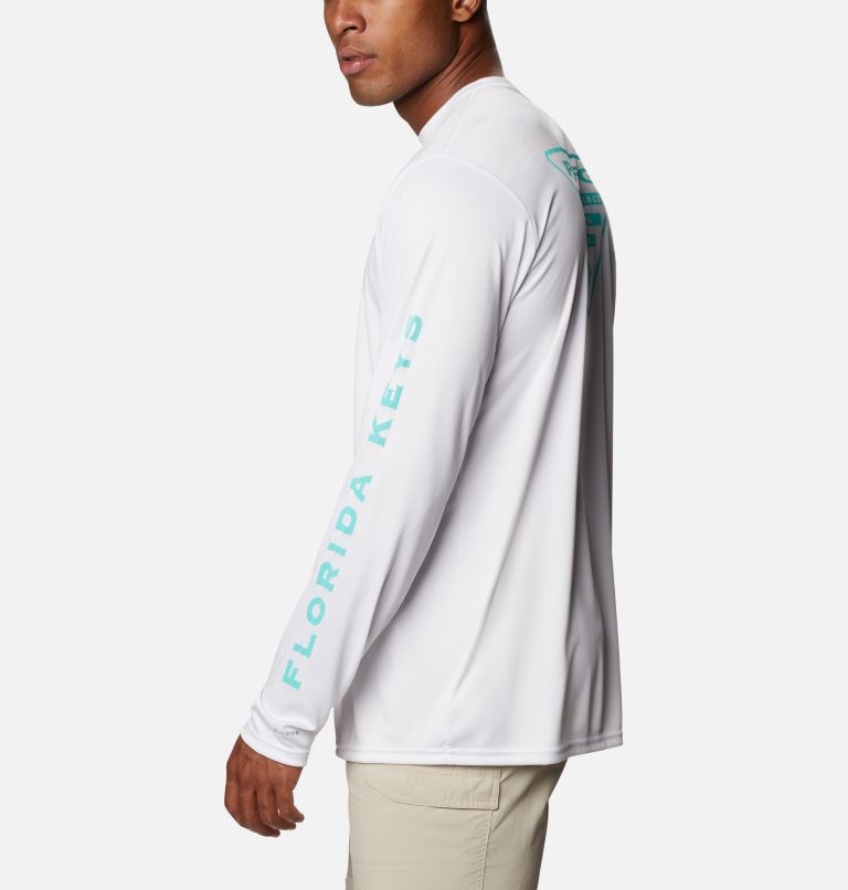 Men's PFG Terminal Tackle Destination Long Sleeve Shirt, Color: White, Florida Keys