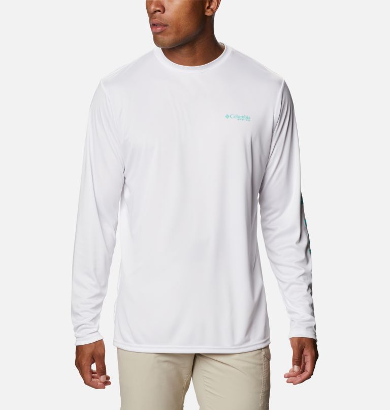 Thumbnail: Men's PFG Terminal Tackle Destination Long Sleeve Shirt, Color: White, Florida Keys, image 1
