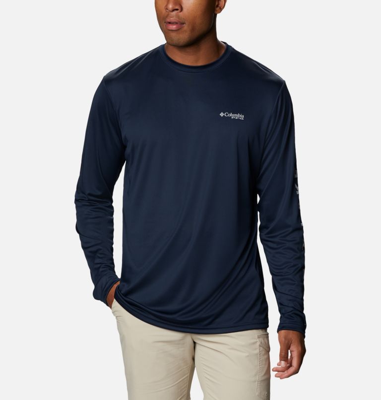 Men's PFG Terminal Tackle Destination Long Sleeve Shirt, Color: Collegiate Navy, Great Lakes