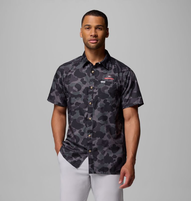 Men's Collegiate PFG Super Slack Tide Shirt - Georgia, Color: UGA - Black Deltahunter Camo, image 1