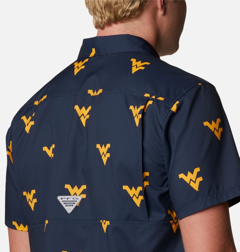 Men's Collegiate PFG Super Slack Tide Shirt - West Virginia, Color: WV - Collegiate Navy Logo Print, image 5