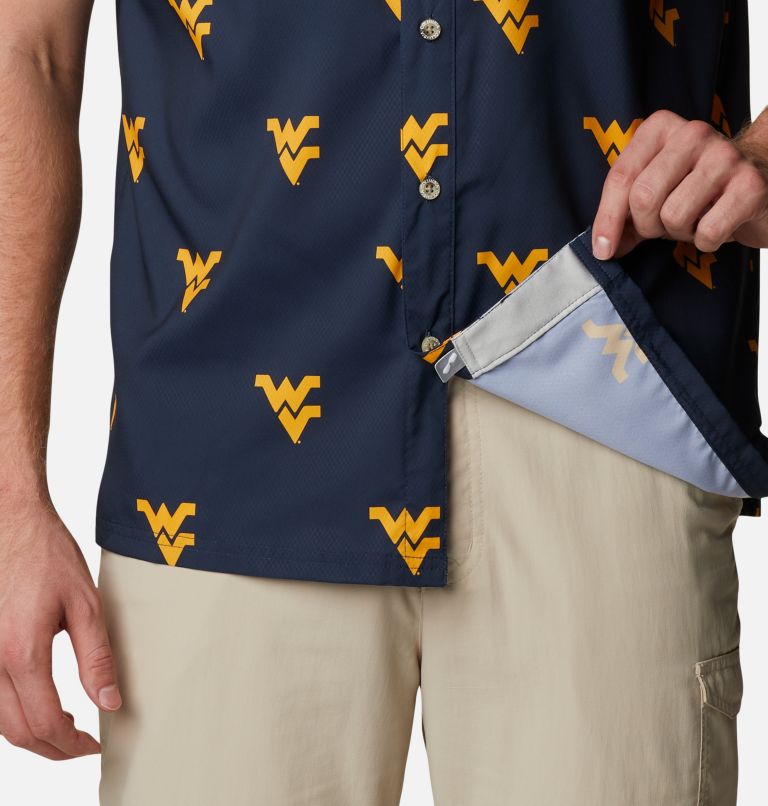 Thumbnail: Men's Collegiate PFG Super Slack Tide Shirt - West Virginia, Color: WV - Collegiate Navy Logo Print, image 6