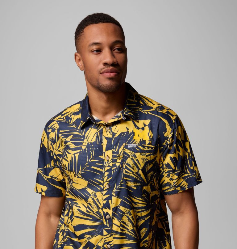 Men's Collegiate PFG Super Slack Tide Shirt - Michigan, Color: UM - Collegiate Navy, Yellow Tropicatch, image 5