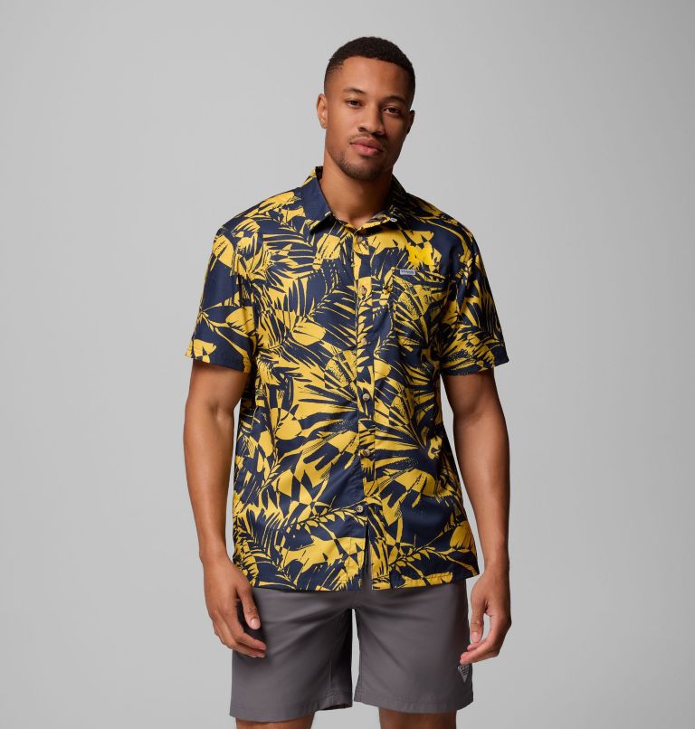 Men's Collegiate PFG Super Slack Tide Shirt - Michigan, Color: UM - Collegiate Navy, Yellow Tropicatch, image 1