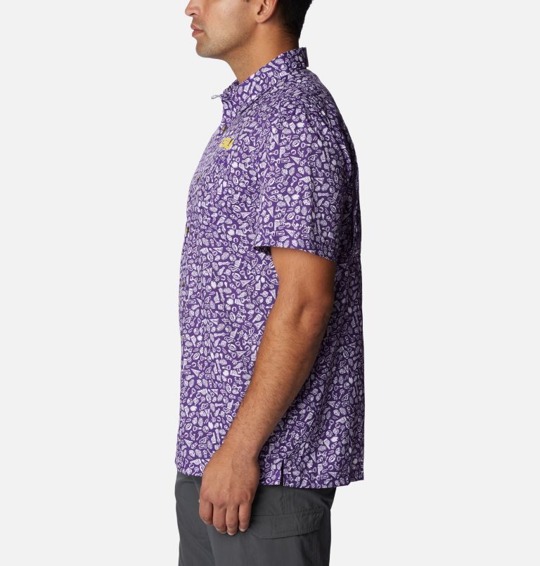 Men's Collegiate PFG Super Slack Tide Shirt - LSU, Color: LSU - Vivid Purple Gameday Print, image 3