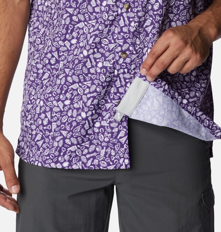 Thumbnail: Men's Collegiate PFG Super Slack Tide Shirt - LSU, Color: LSU - Vivid Purple Gameday Print, image 6