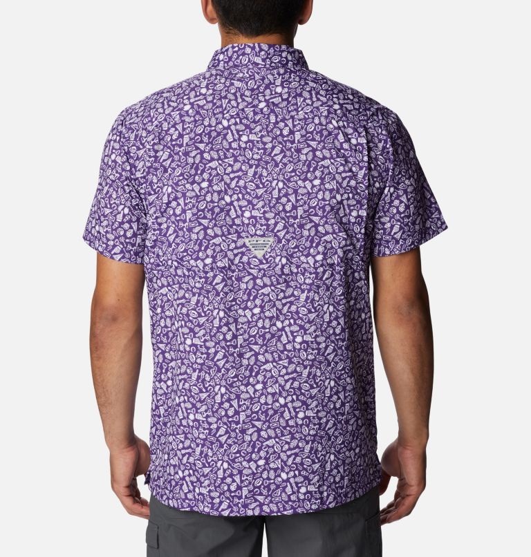 Thumbnail: Men's Collegiate PFG Super Slack Tide Shirt - LSU, Color: LSU - Vivid Purple Gameday Print, image 2