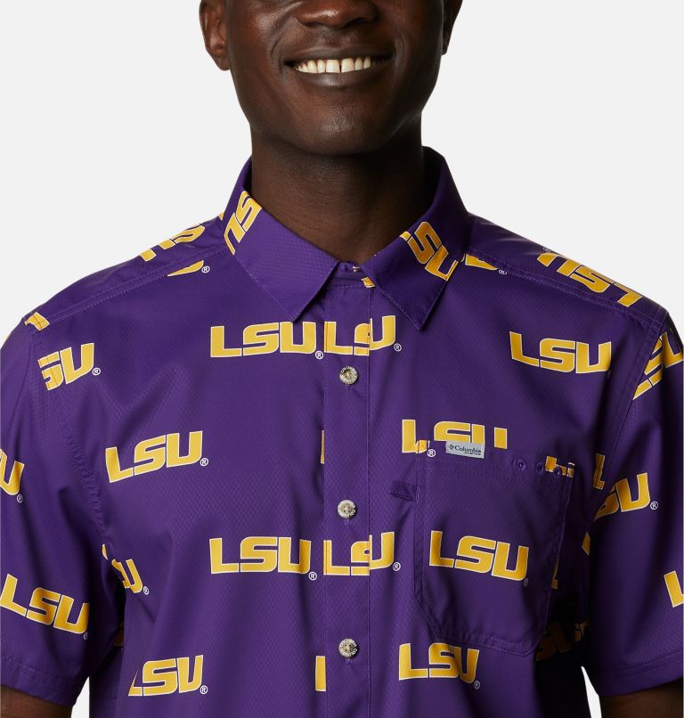 Men's Columbia Purple LSU Tigers Super Slack Tide Omni-Shade Button-Up Shirt