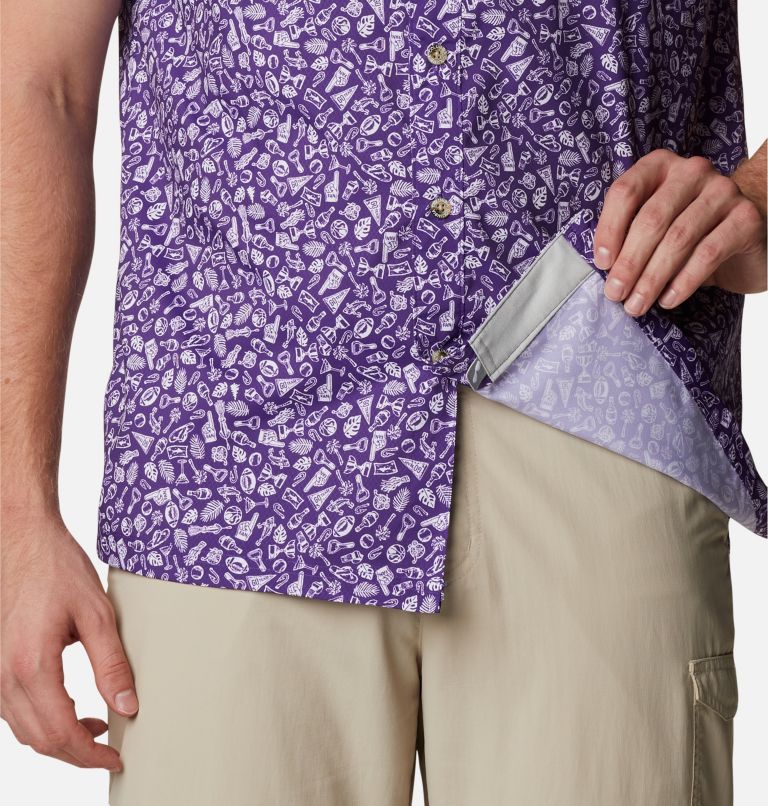 Thumbnail: Men's Collegiate PFG Super Slack Tide Shirt - LSU, Color: LSU - Vivid Purple Micro Print, image 6