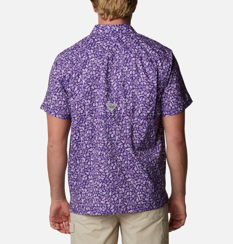 Thumbnail: Men's Collegiate PFG Super Slack Tide Shirt - LSU, Color: LSU - Vivid Purple Micro Print, image 2