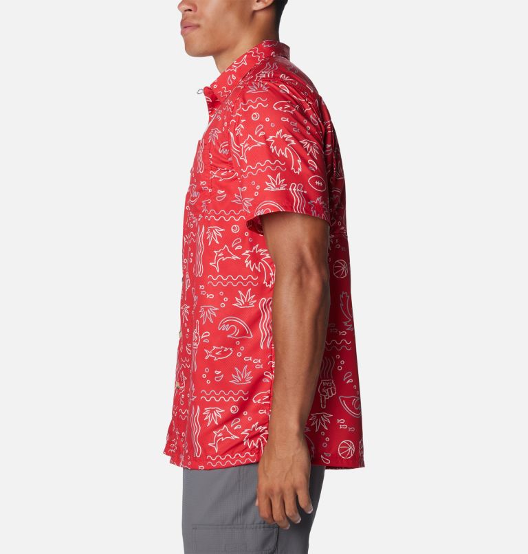 Men's Collegiate PFG Super Slack Tide Shirt - Ohio State, Color: OS - Intense Red Fish Fan Print, image 3