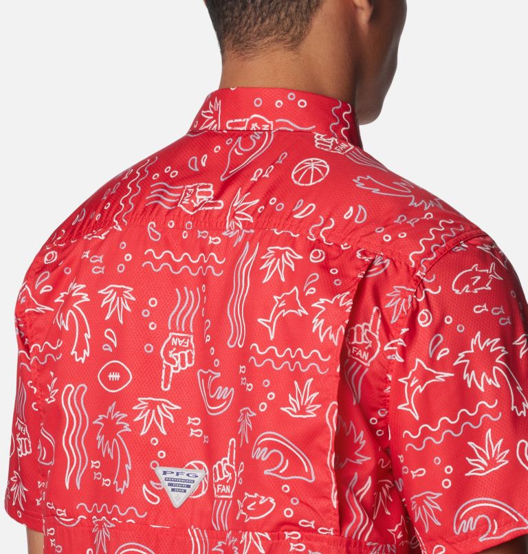 Men's Collegiate PFG Super Slack Tide Shirt - Ohio State, Color: OS - Intense Red Fish Fan Print, image 5