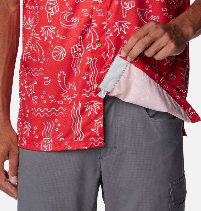 Men's Collegiate PFG Super Slack Tide Shirt - Ohio State, Color: OS - Intense Red Fish Fan Print, image 6