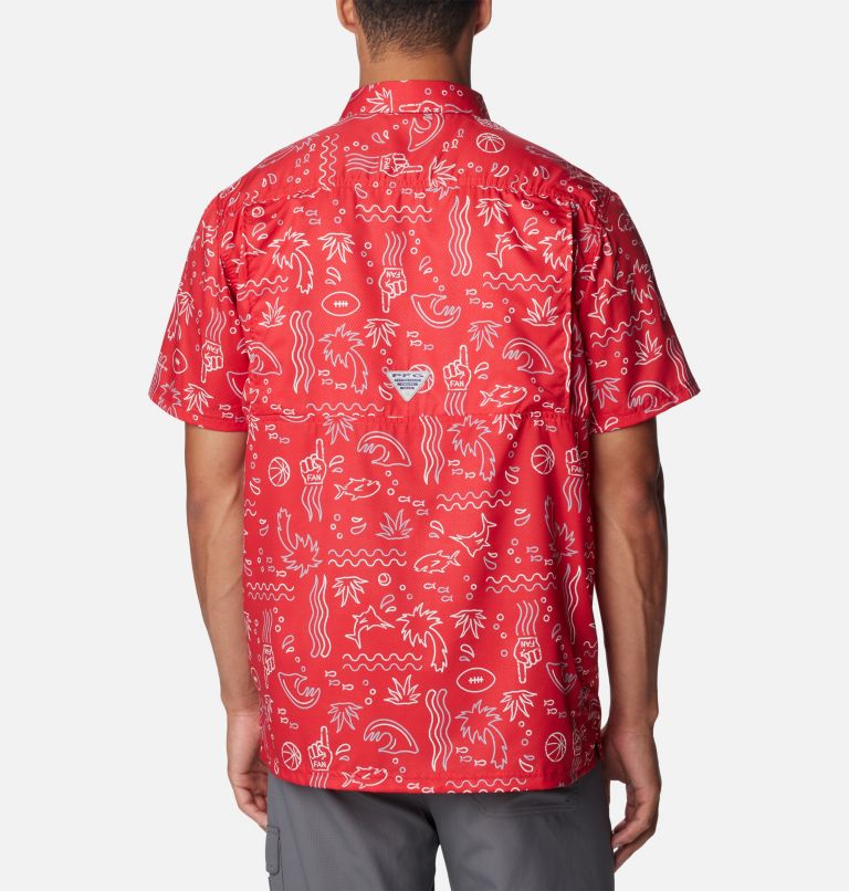 Men's Collegiate PFG Super Slack Tide Shirt - Ohio State, Color: OS - Intense Red Fish Fan Print, image 2