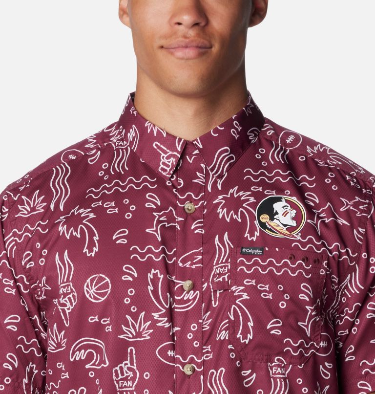 Men's Collegiate PFG Super Slack Tide Shirt - Florida State, Color: FSU - Cabernet Fish Fan Print, image 4