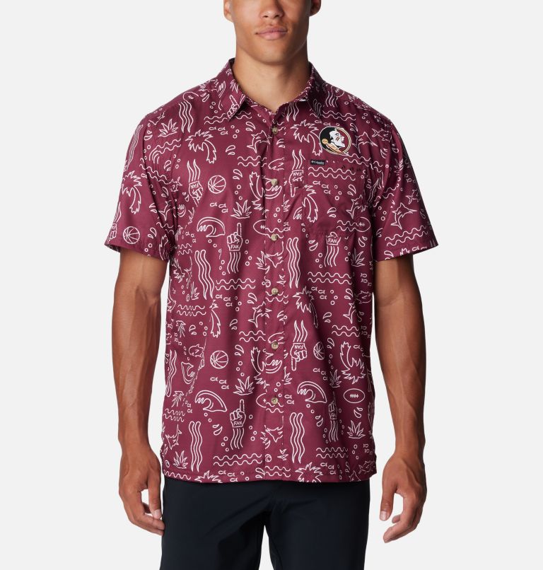Men's Collegiate PFG Super Slack Tide Shirt - Florida State, Color: FSU - Cabernet Fish Fan Print, image 1
