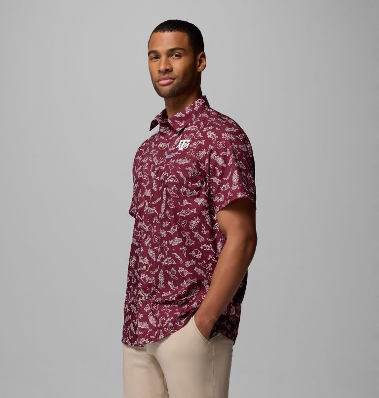 Men's Collegiate PFG Super Slack Tide Shirt - Texas A&M, Color: TAM - Deep Maroon Texas Play Print, image 4