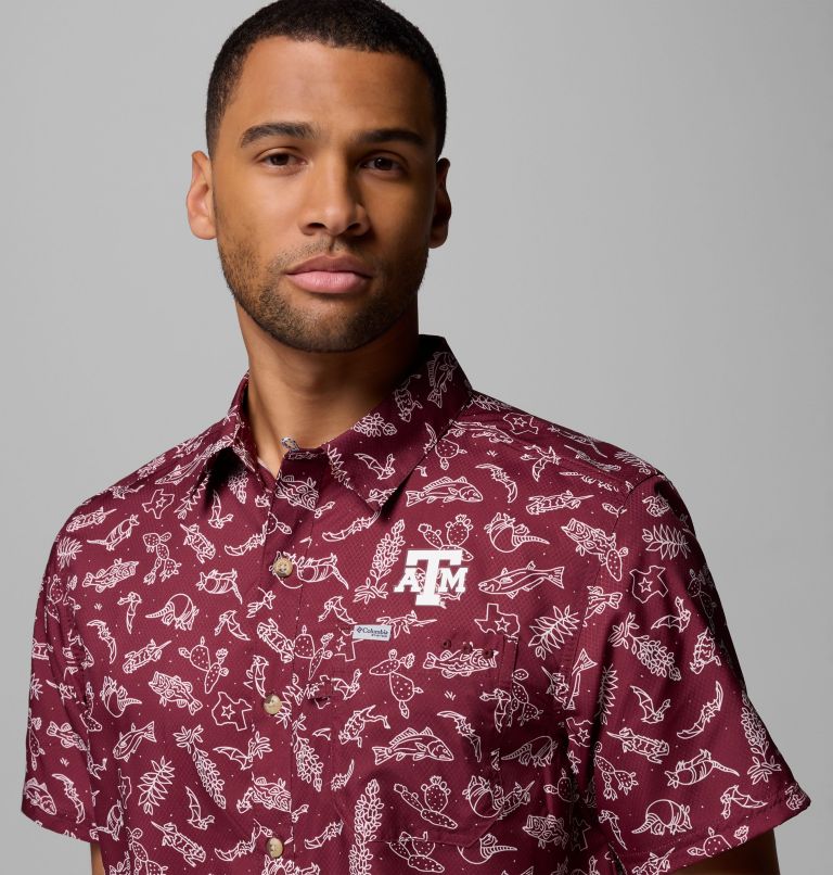 Men's Collegiate PFG Super Slack Tide Shirt - Texas A&M, Color: TAM - Deep Maroon Texas Play Print, image 5