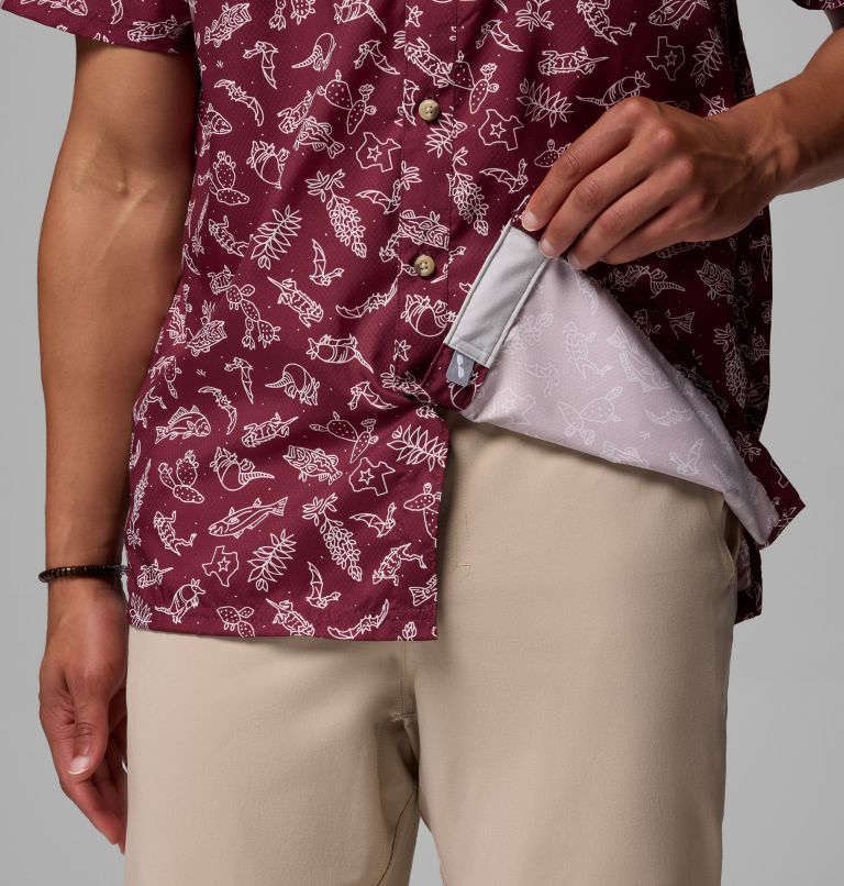 Men's Collegiate PFG Super Slack Tide Shirt - Texas A&M, Color: TAM - Deep Maroon Texas Play Print, image 6