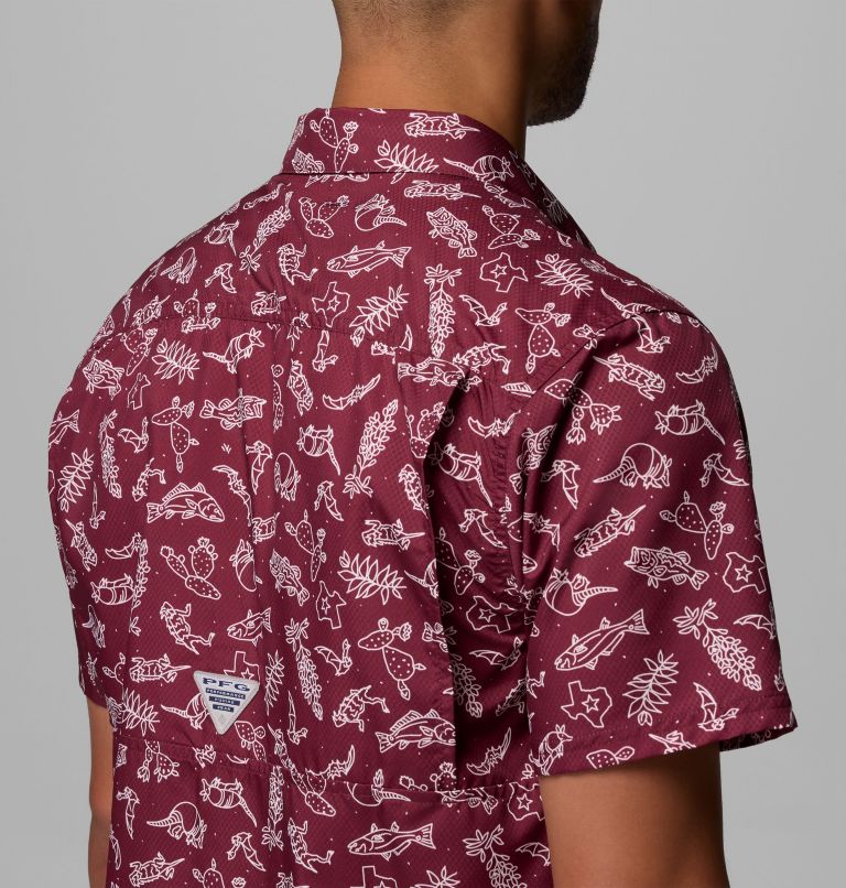 Men's Collegiate PFG Super Slack Tide Shirt - Texas A&M, Color: TAM - Deep Maroon Texas Play Print, image 7