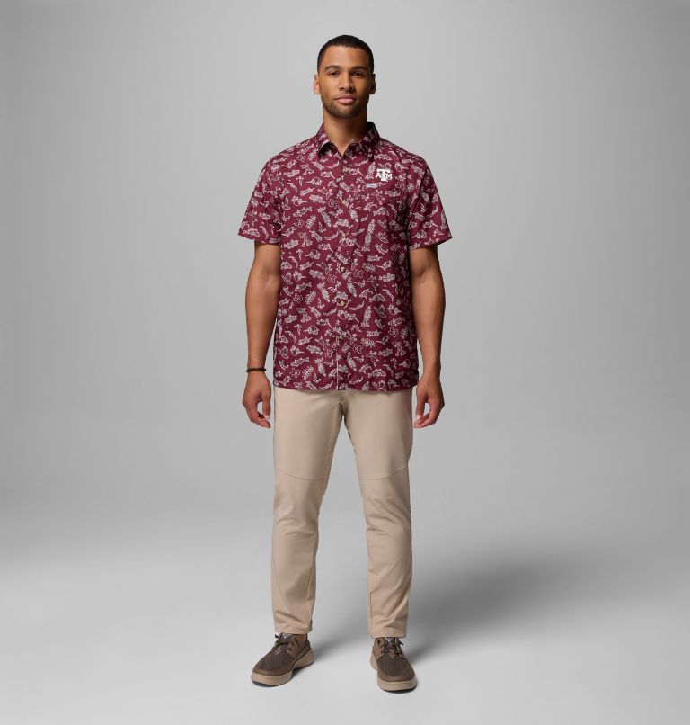Men's Collegiate PFG Super Slack Tide Shirt - Texas A&M, Color: TAM - Deep Maroon Texas Play Print, image 2