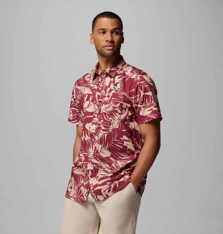 Men's Collegiate PFG Super Slack Tide Shirt - Florida State, Color: FSU - Cabernet Tropicatch Print, image 1
