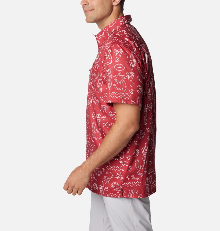 Thumbnail: Men's Collegiate PFG Super Slack Tide Shirt - Alabama, Color: ALA - Red Velvet Fish Fan Print, image 3