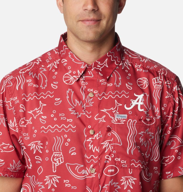 Men's Collegiate PFG Super Slack Tide Shirt - Alabama, Color: ALA - Red Velvet Fish Fan Print, image 4