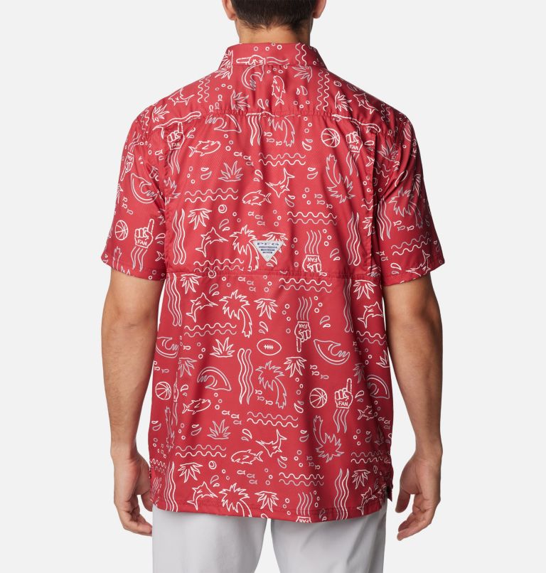 Men's Collegiate PFG Super Slack Tide Shirt - Alabama, Color: ALA - Red Velvet Fish Fan Print, image 2